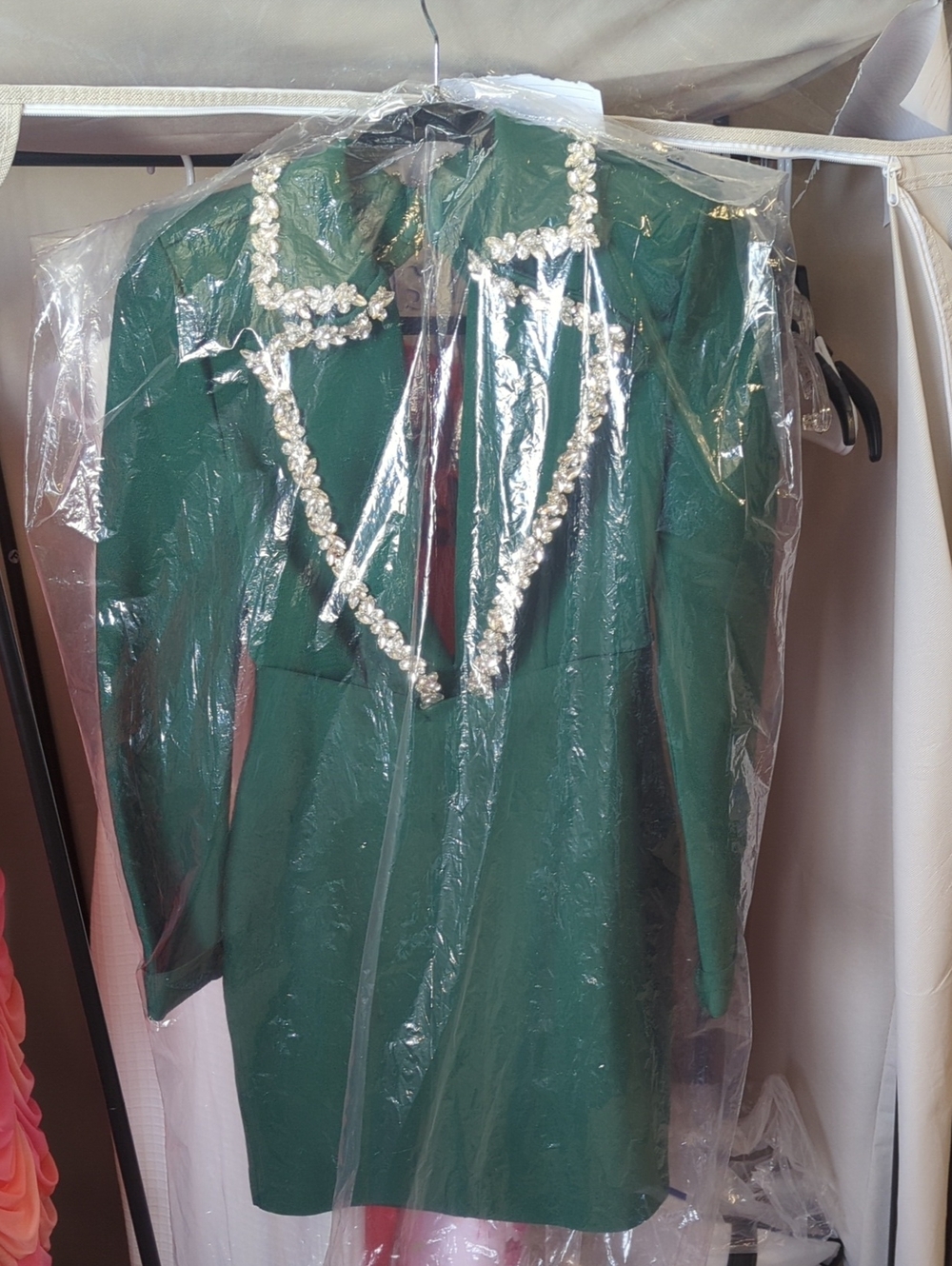 Green Embellished Women's Blazer - Elegant Beaded Trim